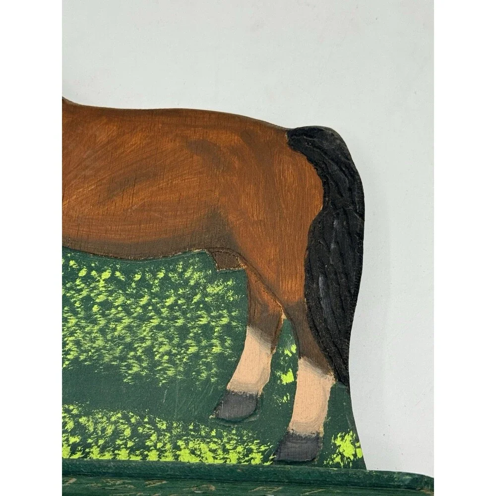Vintage 1989 Menno Shirk Folk Art Wood Carved Brown Horse 9.5” w/ Signed Base